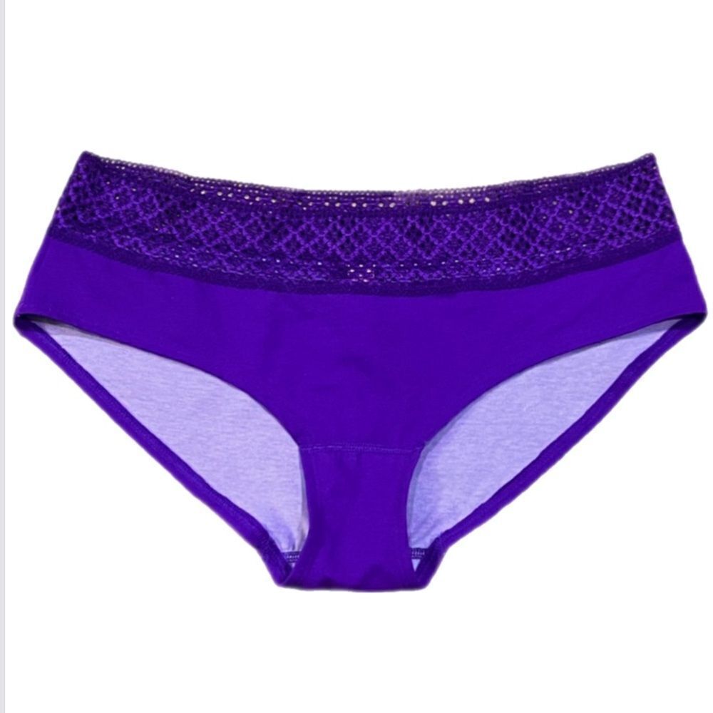 Victorias Secret Cotton Low Rise Lace waist Hiphugger Panty Purple Large